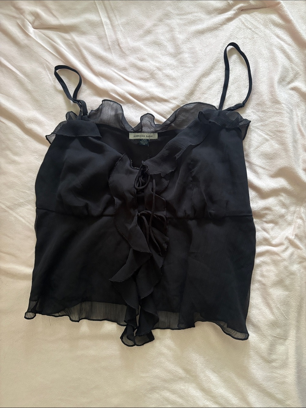 American Eagle Outfitters Black Ruffle Tie-Front Cami